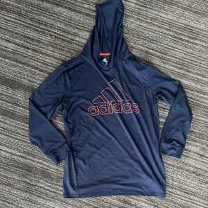 Adidas Dark Blue Athletic Hoodie with Orange Logo